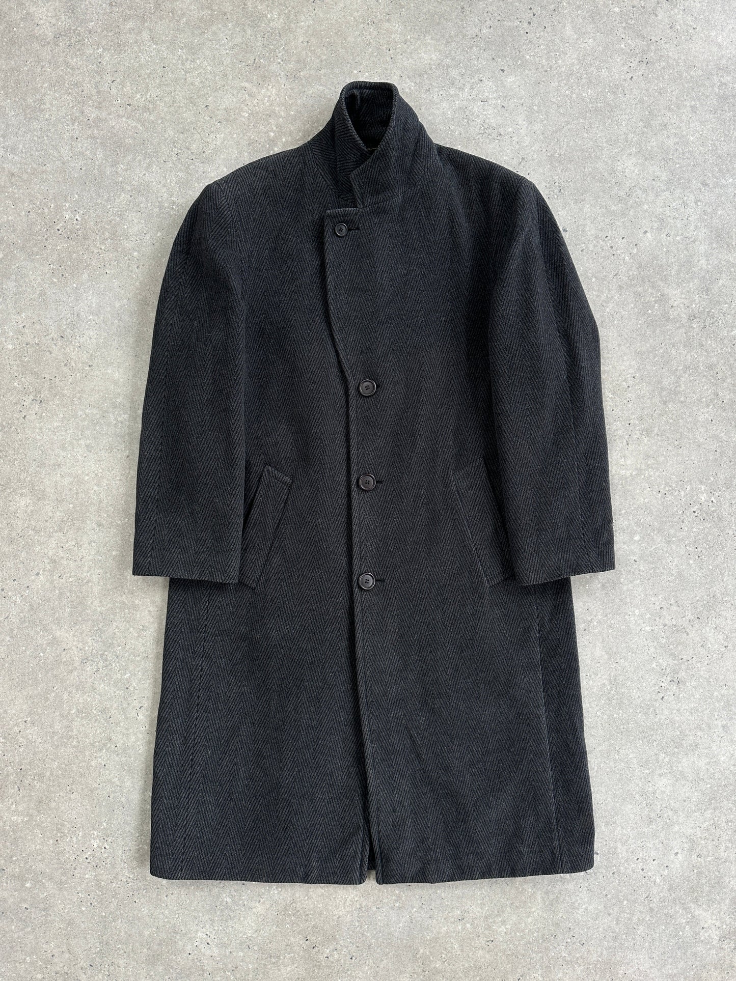 Italian Vintage 1980s Wool Cashmere Herringbone Coat - XL