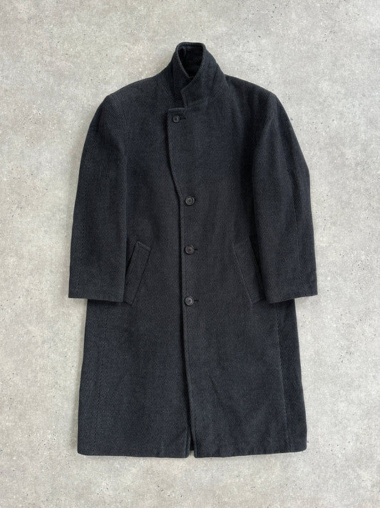 Italian Vintage 1980s Wool Cashmere Herringbone Coat - XL