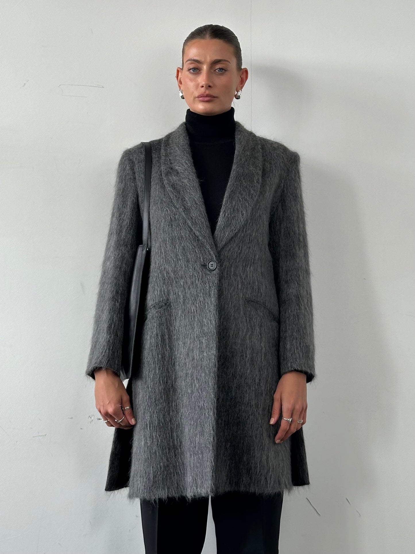 Emporio Armani Fuzzy Wool Mohair Single Breasted Coat - M