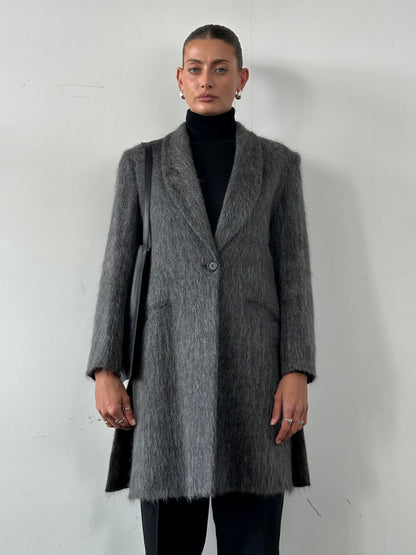 Emporio Armani Fuzzy Wool Mohair Single Breasted Coat - M