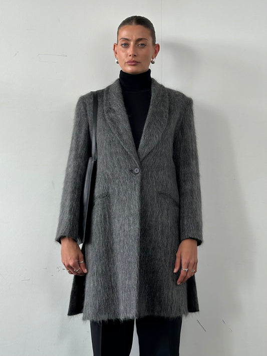 Emporio Armani Fuzzy Wool Mohair Single Breasted Coat - M