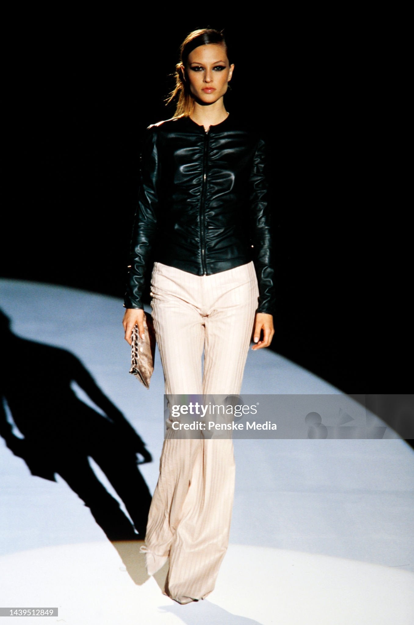 Gucci F/W 1999 leather pinstripe trousers Tom Ford era