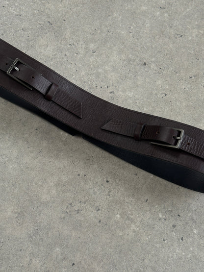 Emporio Armani 2000s Brown Leather EA Buckle Belt - W30–32