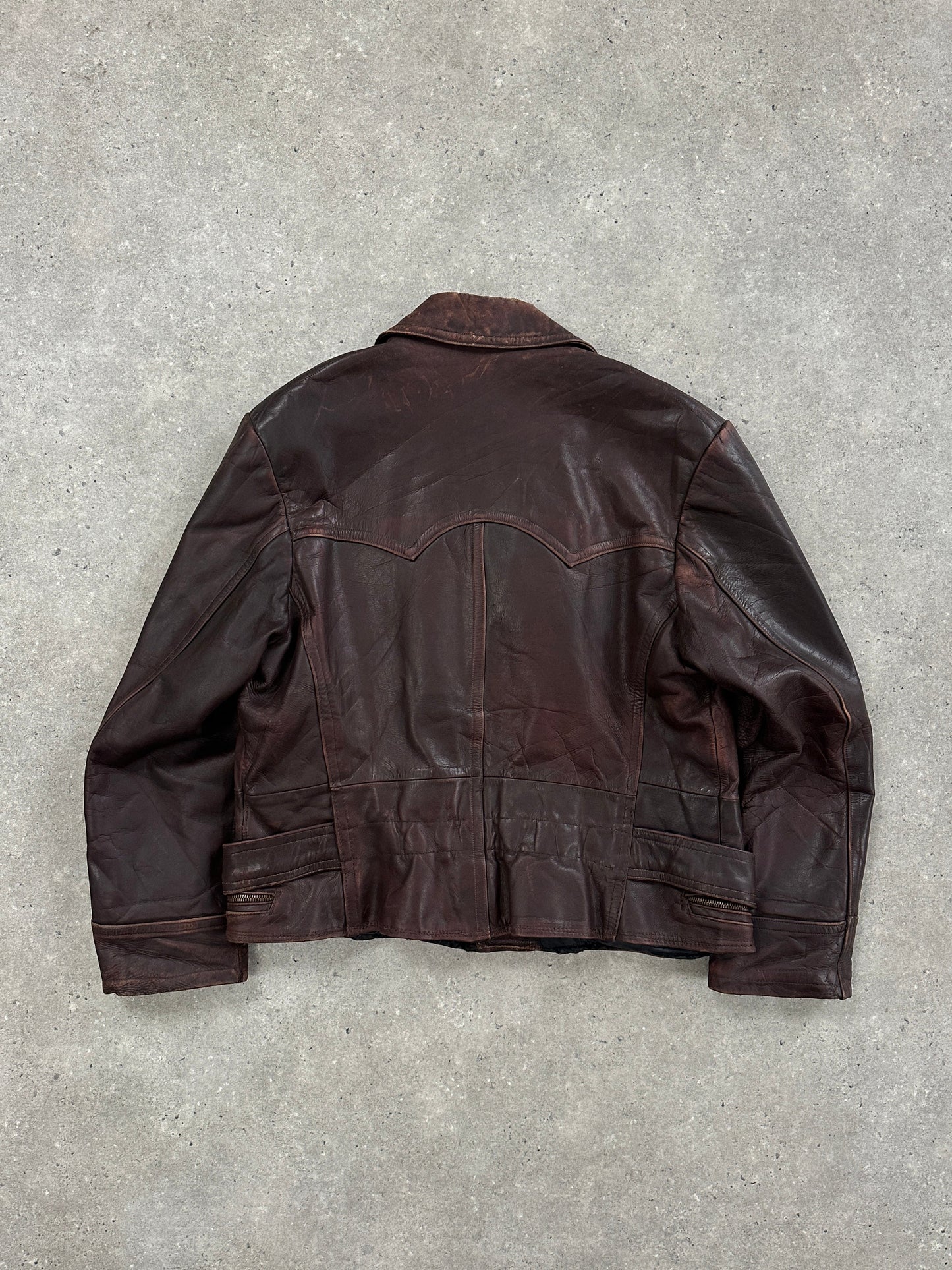 Vintage 1980s Distressed Leather Biker Jacket - L/XL