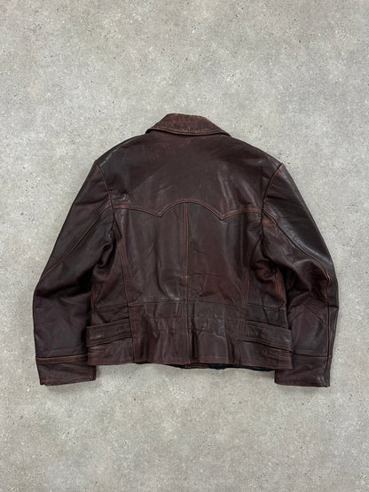 Vintage 1980s Distressed Leather Biker Jacket - L/XL
