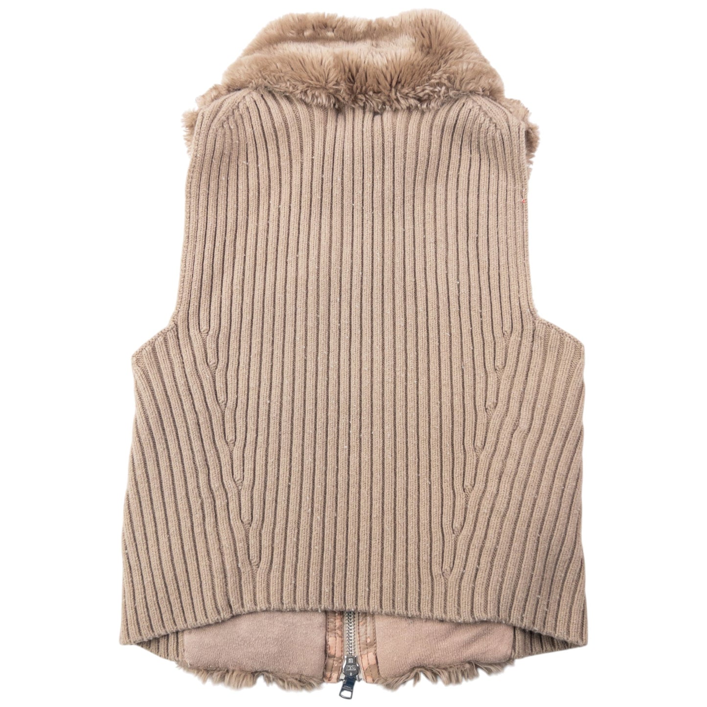 Vintage 2000s Armani Exchange Faux Fur Ribbed Knit Gilet Womens Size XS | XS, Beige