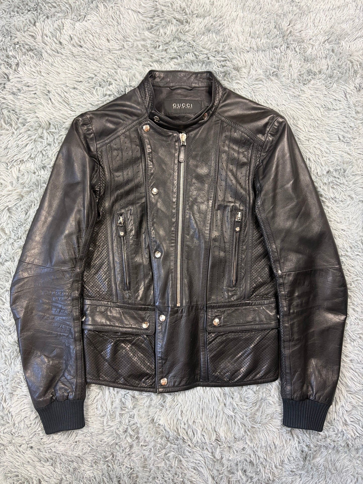Gucci 00’s by Frida Giannini Perforated Leather Premium Biker Jacket - IT46 | O/S, Black