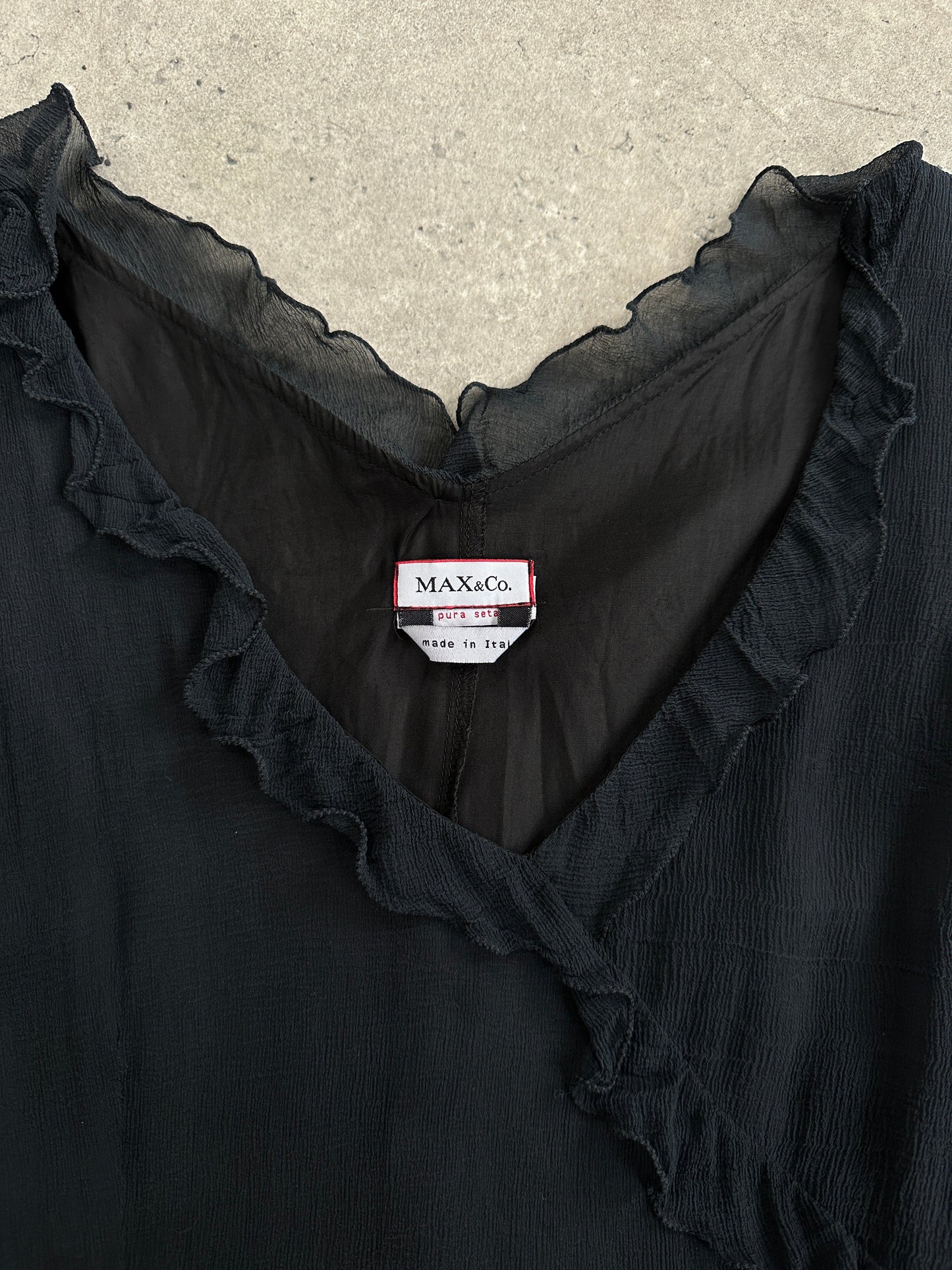 Max & Co 2000s Pure Silk Ruffle Trim Mini Dress - S
