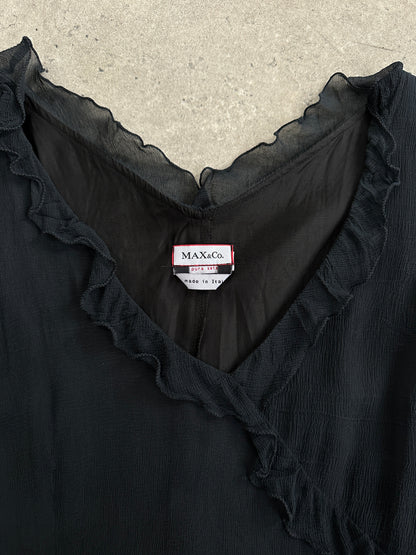 Max & Co 2000s Pure Silk Ruffle Trim Mini Dress - S