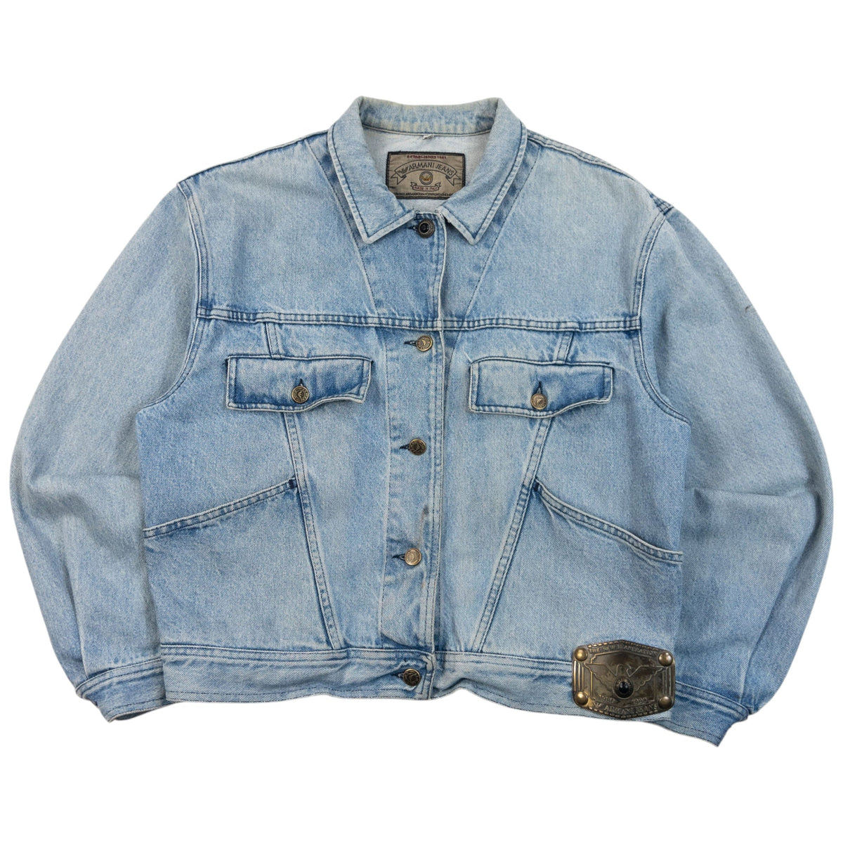 Vintage 90s Armani Jeans Button Up Denim Jacket Womens Size M | Medium, Blue