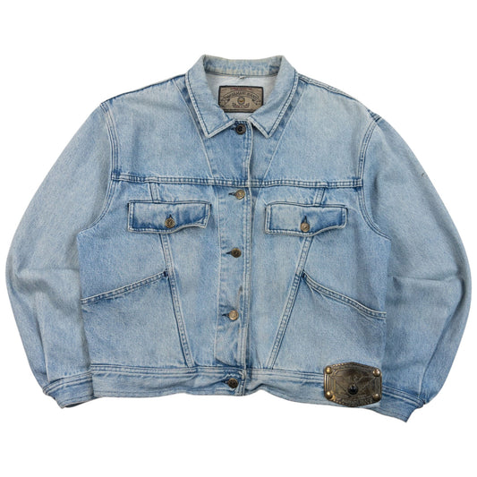 Vintage 90s Armani Jeans Button Up Denim Jacket Womens Size M | Medium, Blue