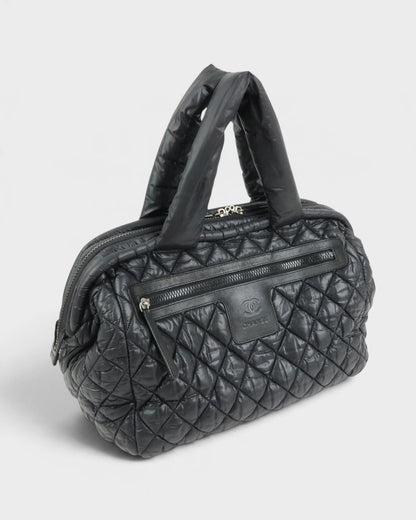 2000/2002 Chanel Coco Concoon Nylon Leather Boston Handbag Black | O/S, Black