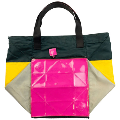 Vintage 2000s Pleats Please By Issey Miyake Packable Tote Handbag | O/S, Green, Yellow, Pink