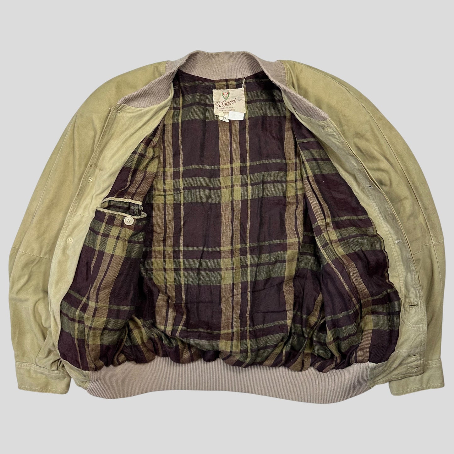 Gucci 1970’s Suede Leather Flannel Lined Flight Jacket - L | Default Title, Beige