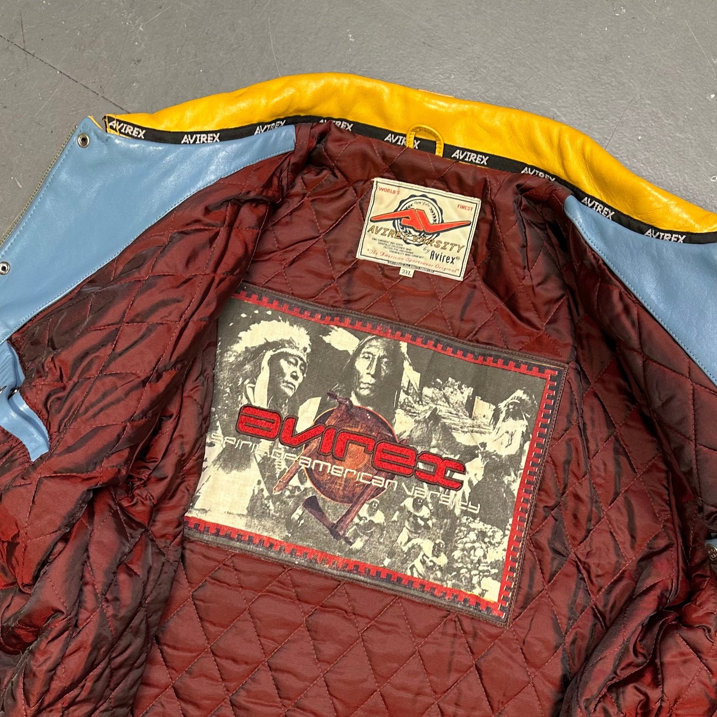 Avirex Leather Jacket In Blue, Beige & Yellow ( 3XL )