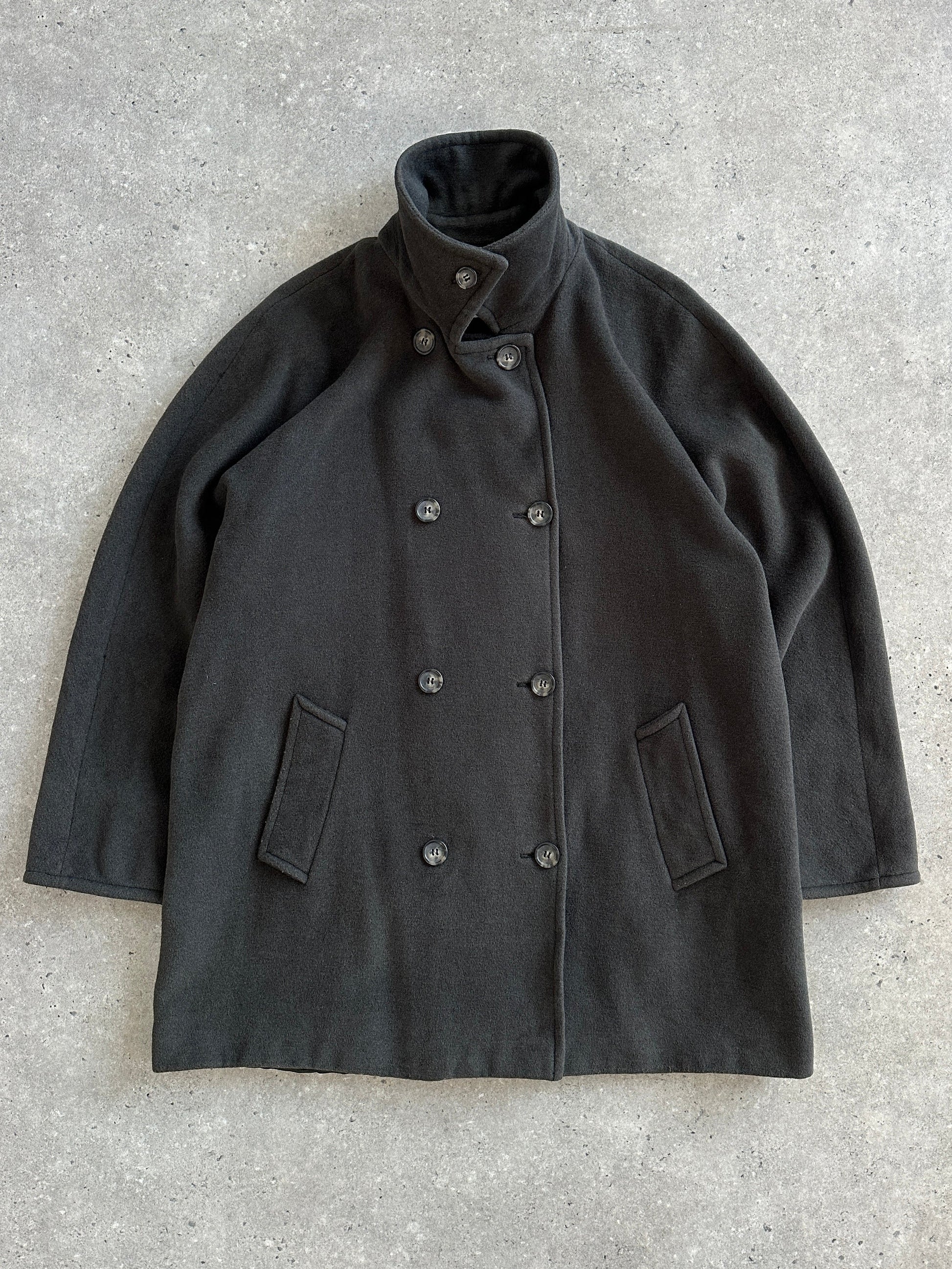 Marella 1990s women's virgin wool double-breasted coat in size L/XL, stylish vintage outerwear with classic design.