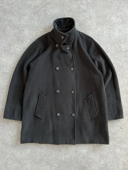 Marella 1990s women's virgin wool double-breasted coat in size L/XL, stylish vintage outerwear with classic design.