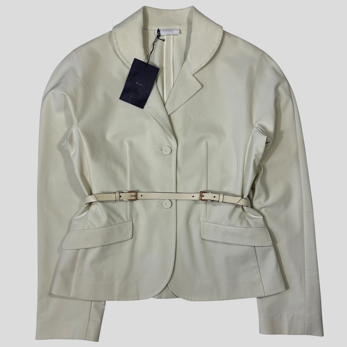 Prada Milano SS99 Tecno Stretch Belted Blazer Jacket - IT44 | Default Title, Cream