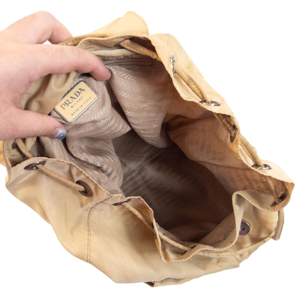 Vintage 2000s Prada Bucket Backpack | O/S, Beige
