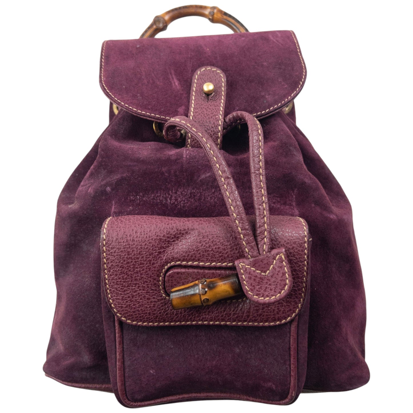 Vintage 80s Gucci Bamboo Suede Bucket Backpack | O/S, Brown