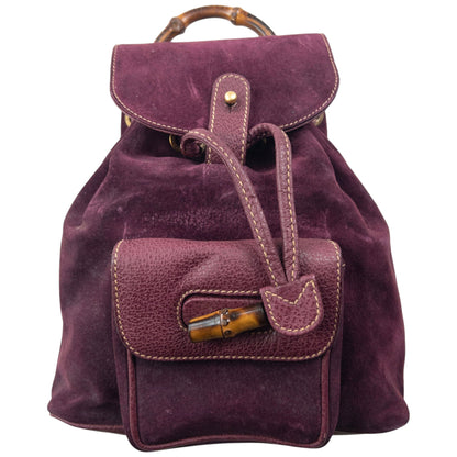 Vintage 80s Gucci Bamboo Suede Bucket Backpack | O/S, Brown