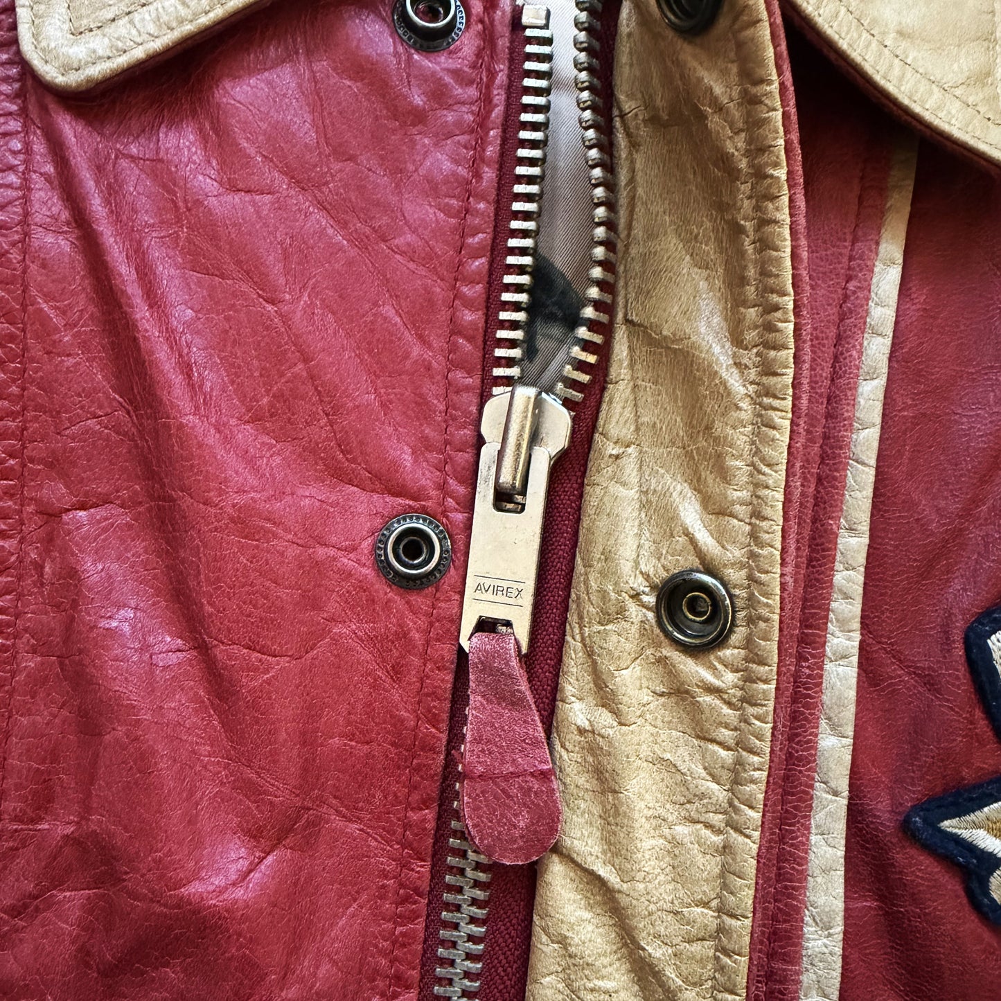 Avirex 'Chief High Hawk' Leather Varsity Jacket - S