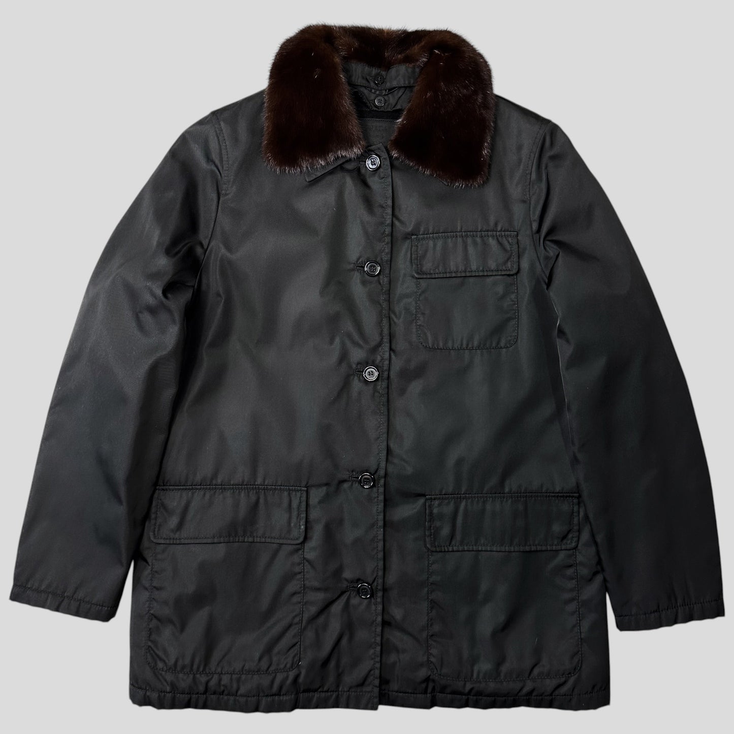 Prada Milano 1999 3 in 1 Mink Fur Ballistic Nylon Chore Coat - M | Default Title, Black