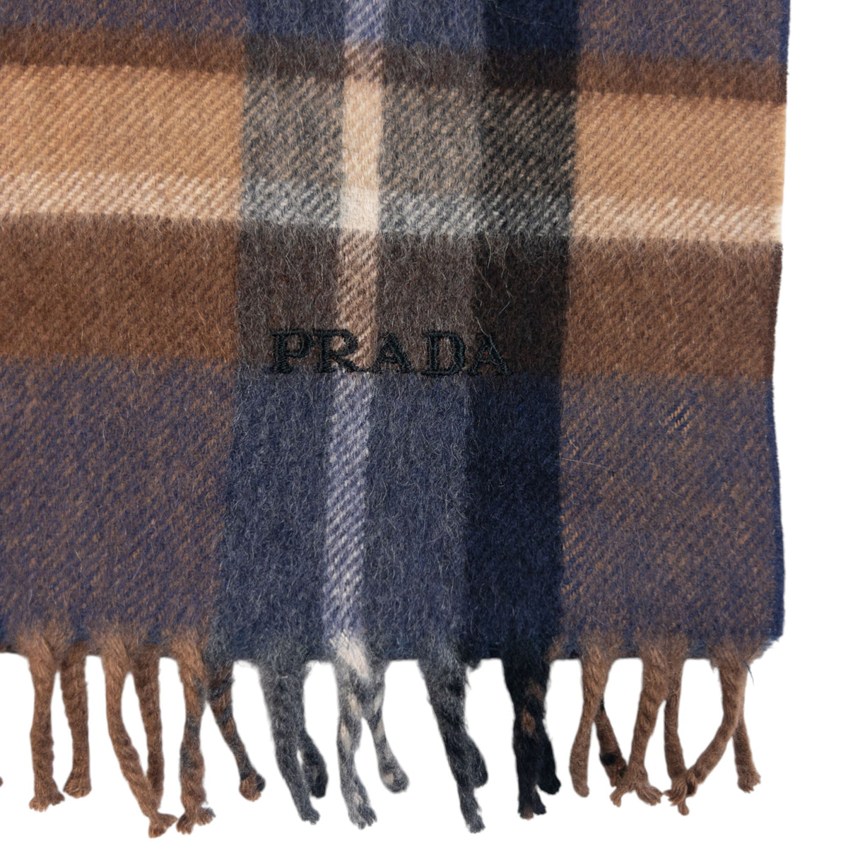 Vintage 2000s Prada Checkered Wool Tassel Scarf | O/S, Multicoloured