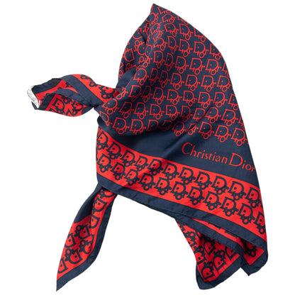 Vintage 80s Dior Monogram Silk Scarf | O/S, Red and Navy