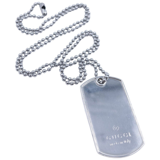 Vintage 2000s Gucci Embossed Dog Tag Necklace | O/S, Grey