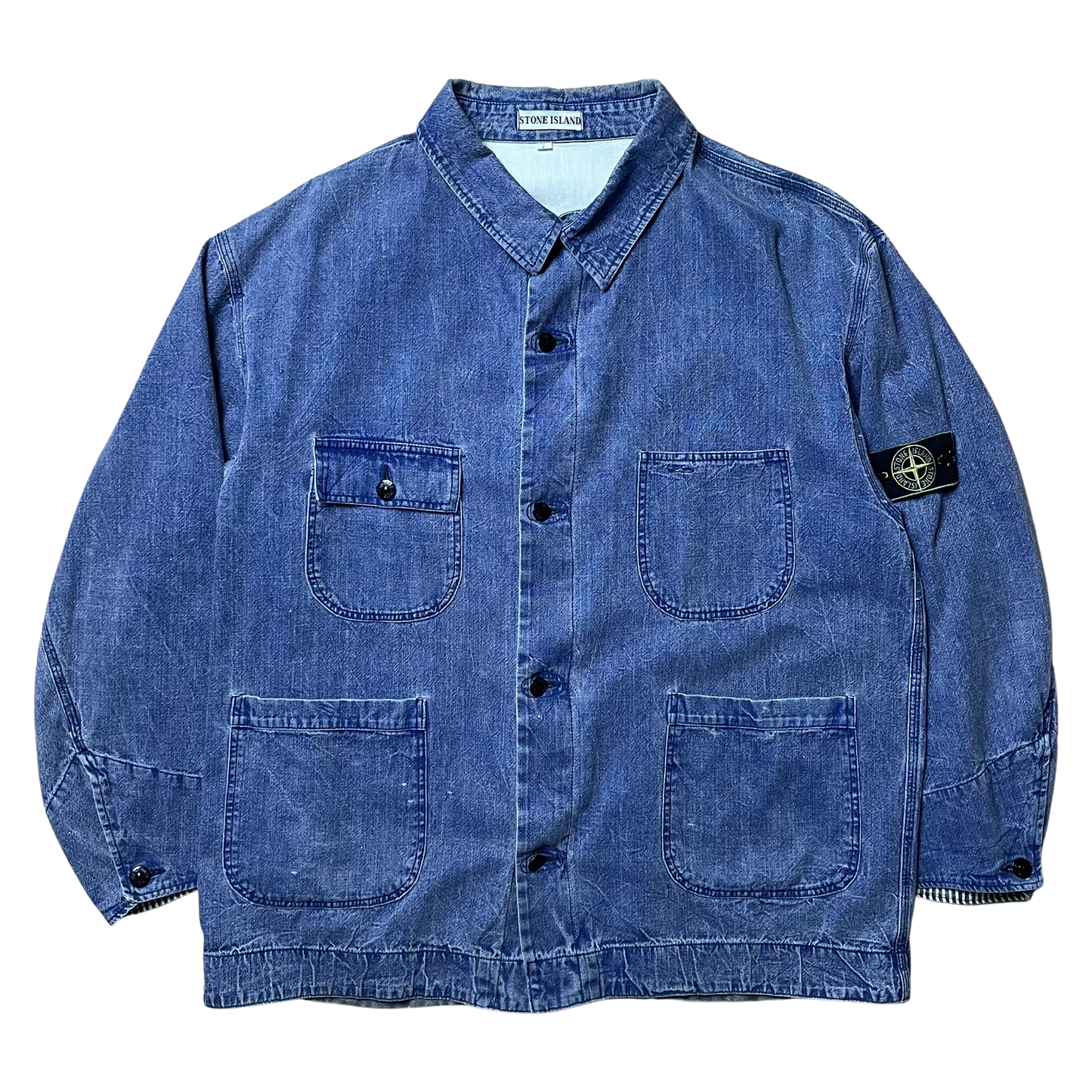 S/S 1986 Sky Blue Denim Pigment Printed Chore Jacket