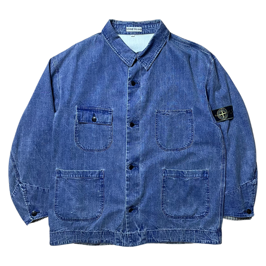 S/S 1986 Sky Blue Denim Pigment Printed Chore Jacket