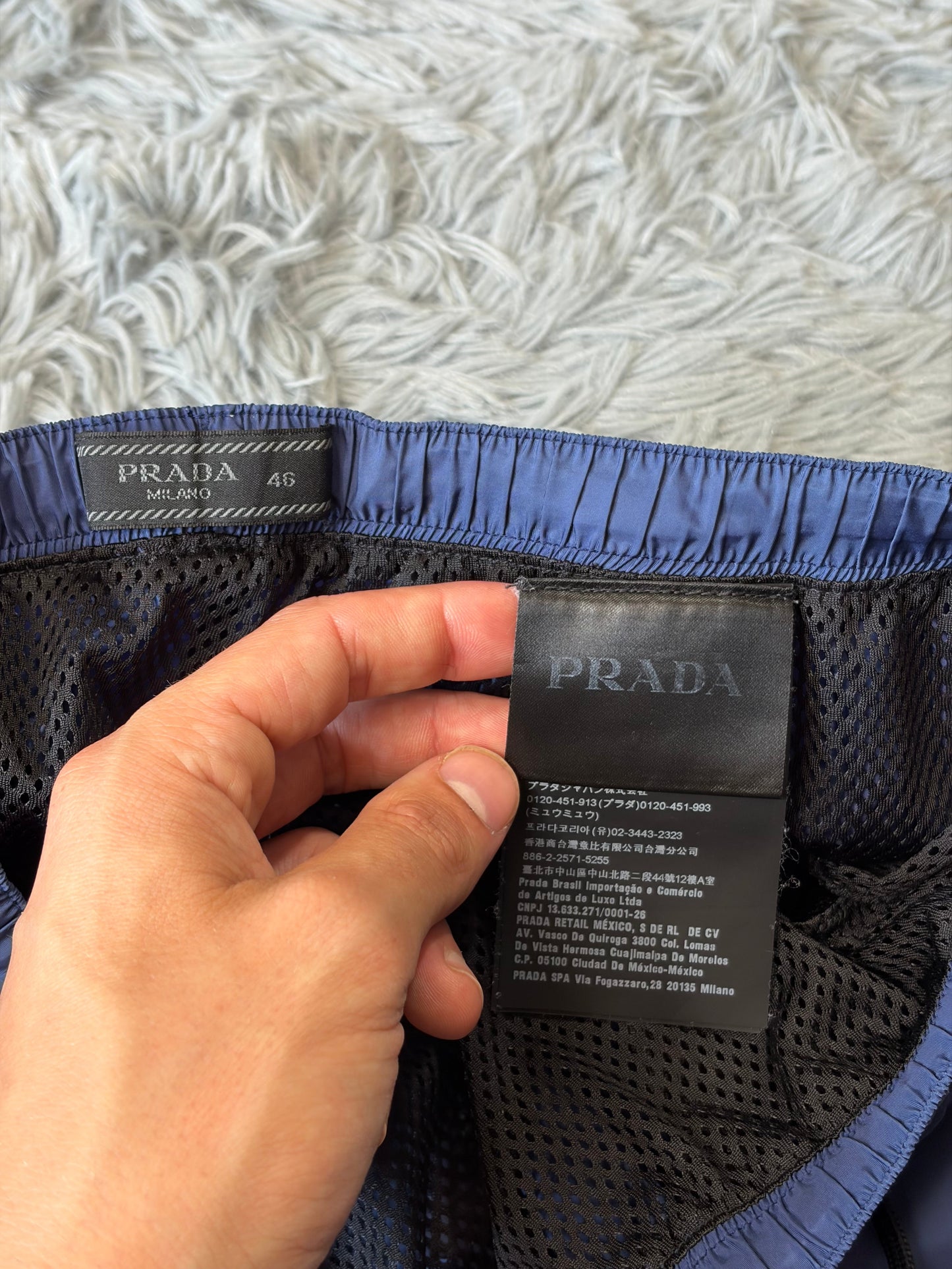 Prada Milano 2018 Triangle Double Logo Blue Nylon Shorts - IT46 | O/S, Black