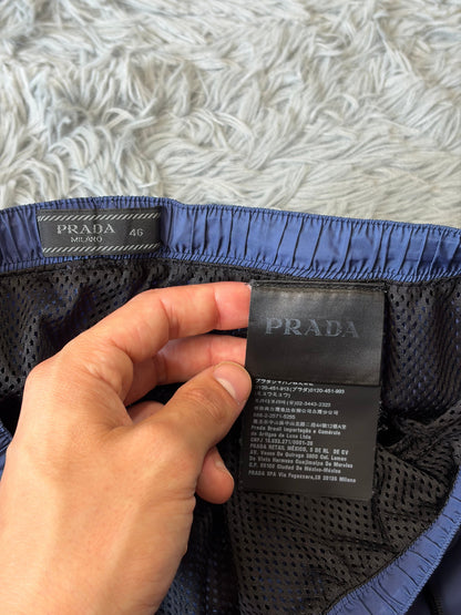 Prada Milano 2018 Triangle Double Logo Blue Nylon Shorts - IT46 | O/S, Black