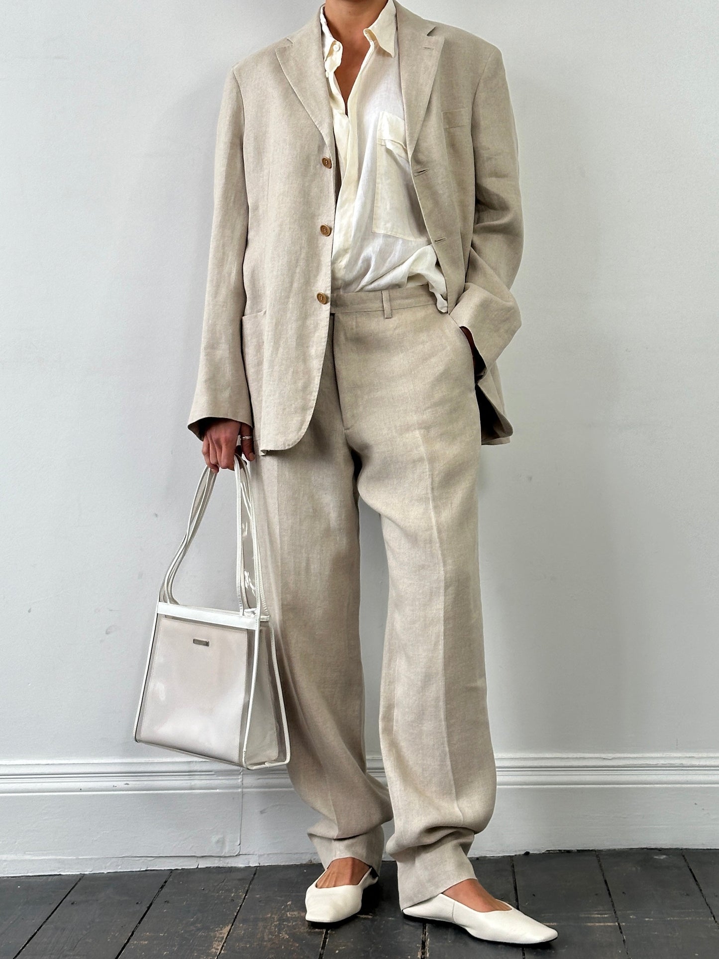 Italian Vintage Single Breasted Pure Linen Blend Suit - 42R/W34