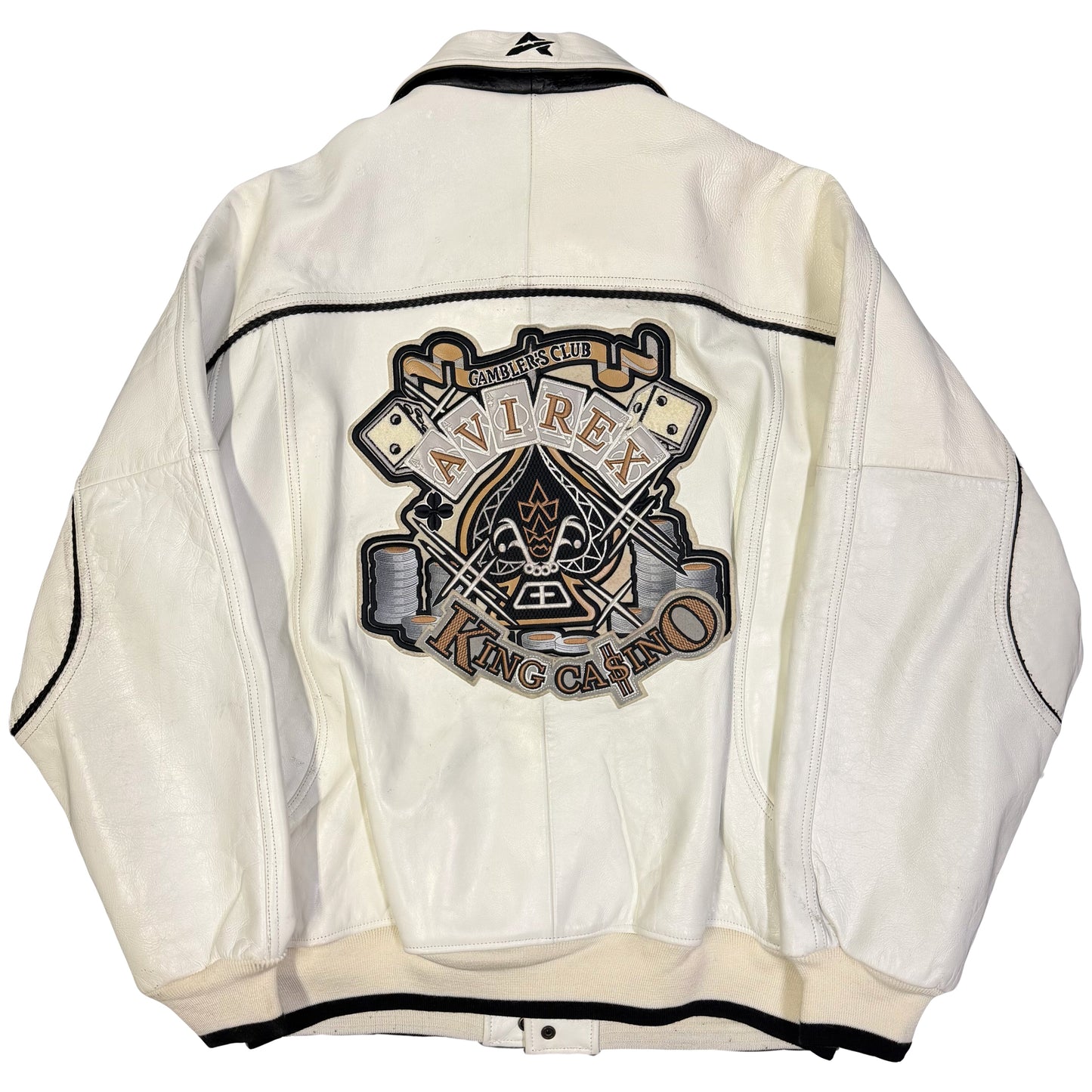 Avirex King Casino Leather Jacket In White (XXXL)