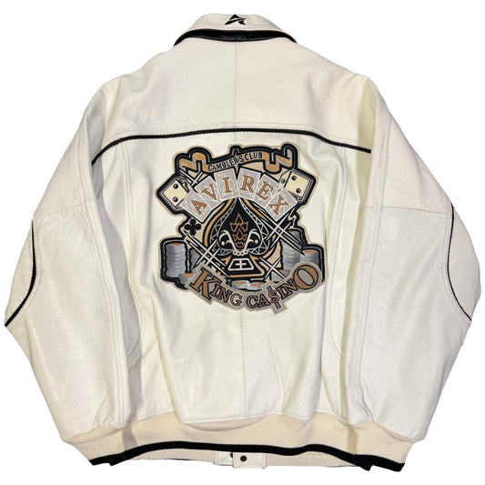 Avirex King Casino Leather Jacket In White (XXXL)