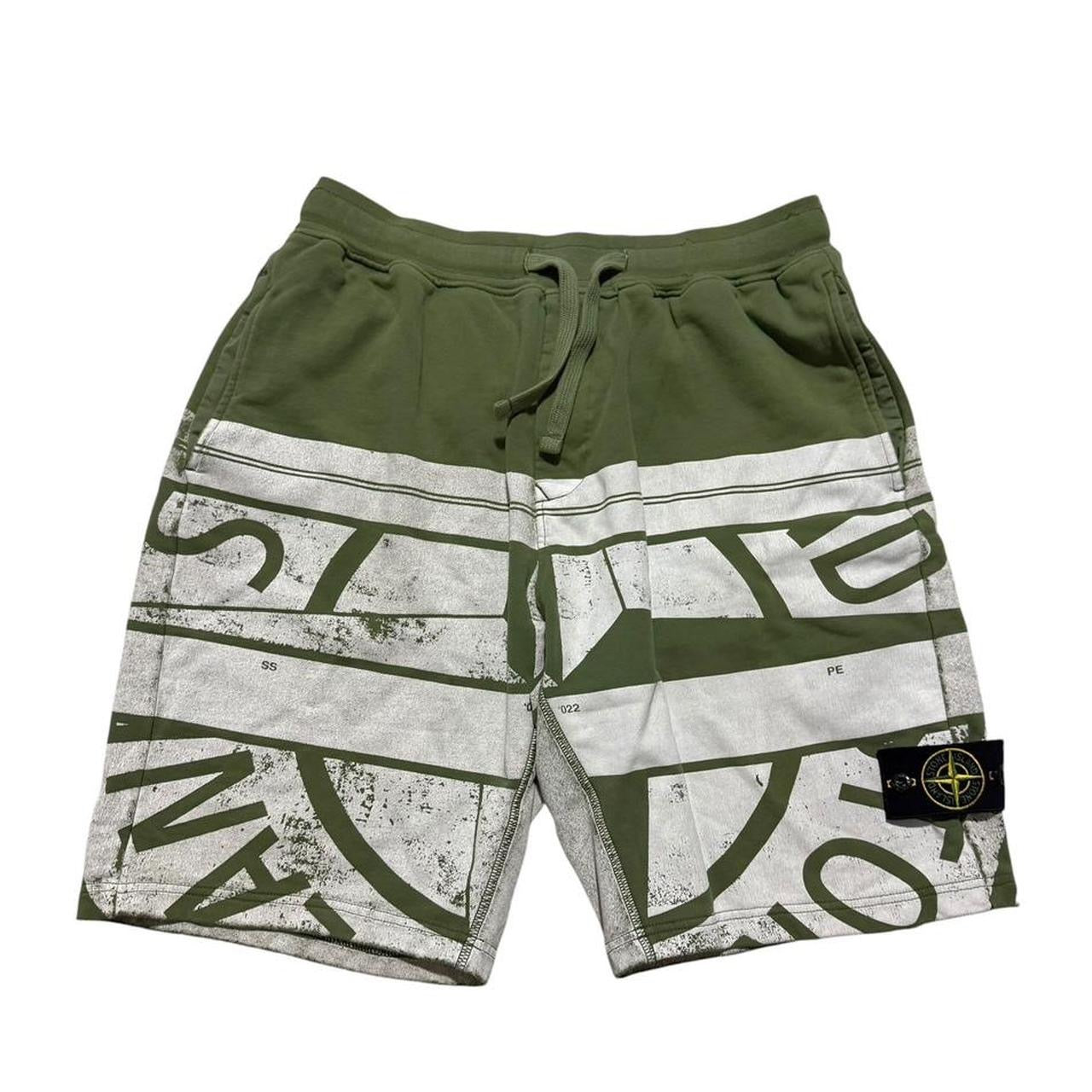 Stone Island Printed Cotton Shorts | Large, Olive Green