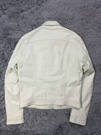 Calvin Klein Collection 00’s Mint Green Leather Fitted Trucker Jacket - M | O/S, Green