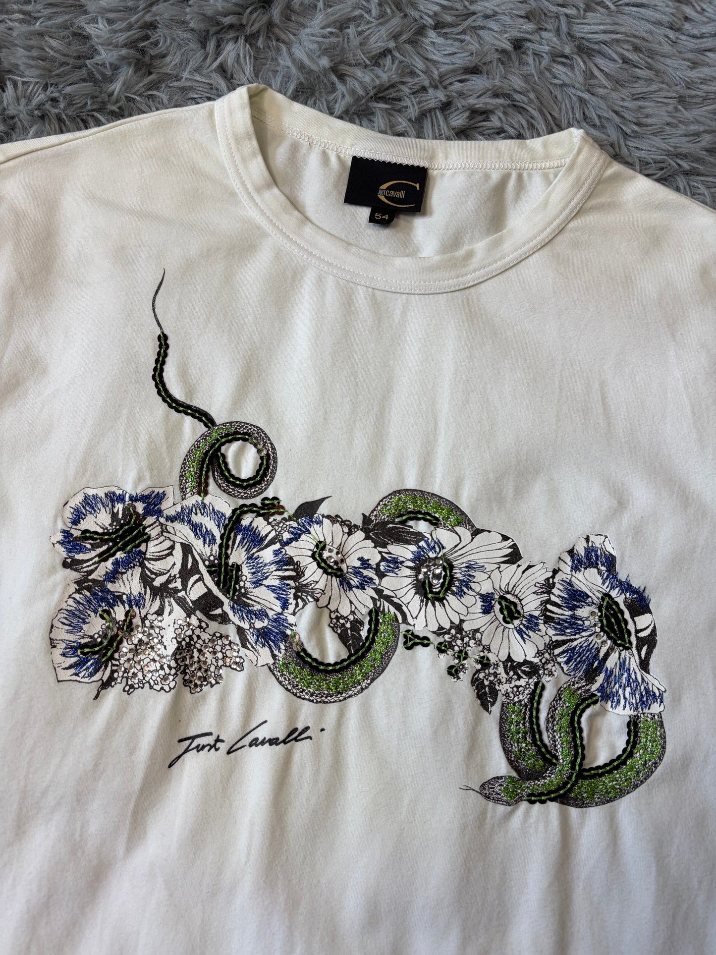Just Cavalli 00’s Sequin Serpent Embroidered T-shirt - M | O/S, Red