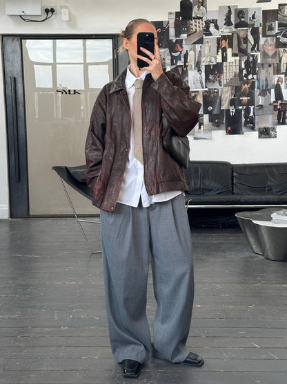 Vintage 1990s Funnel Neck Aged Leather Bomber Jacket - XL