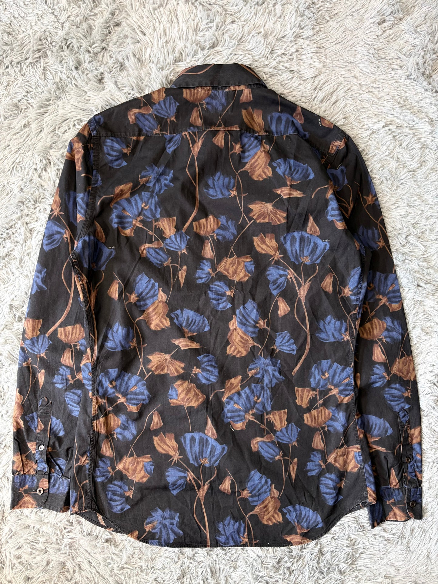 Prada Milano 2008 Hibiscus Black Floral Logo Shirt - M | O/S, Black