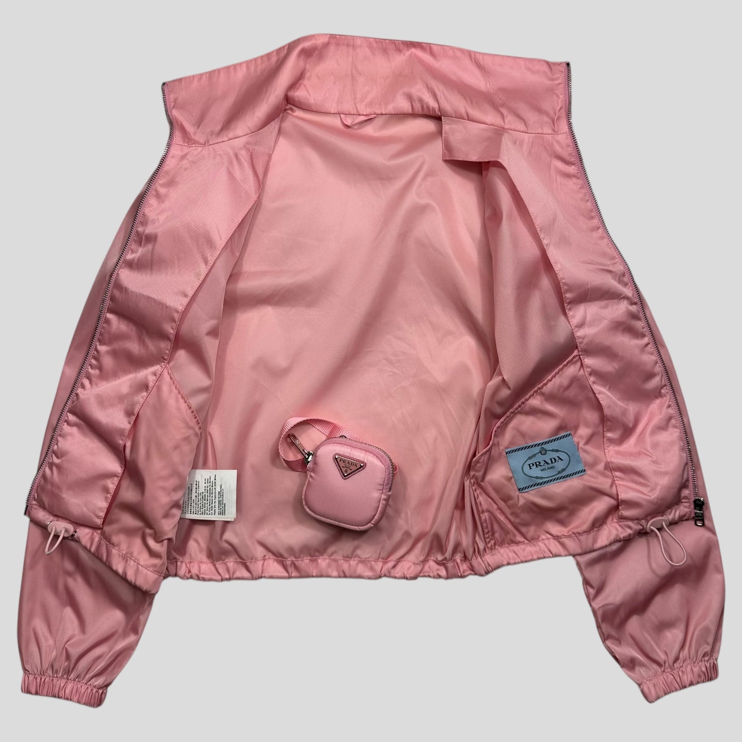 Prada 2020 Baby Pink 3D Triangle Plaque Pouch Re-Nylon Jacket - IT36 (XS-S)