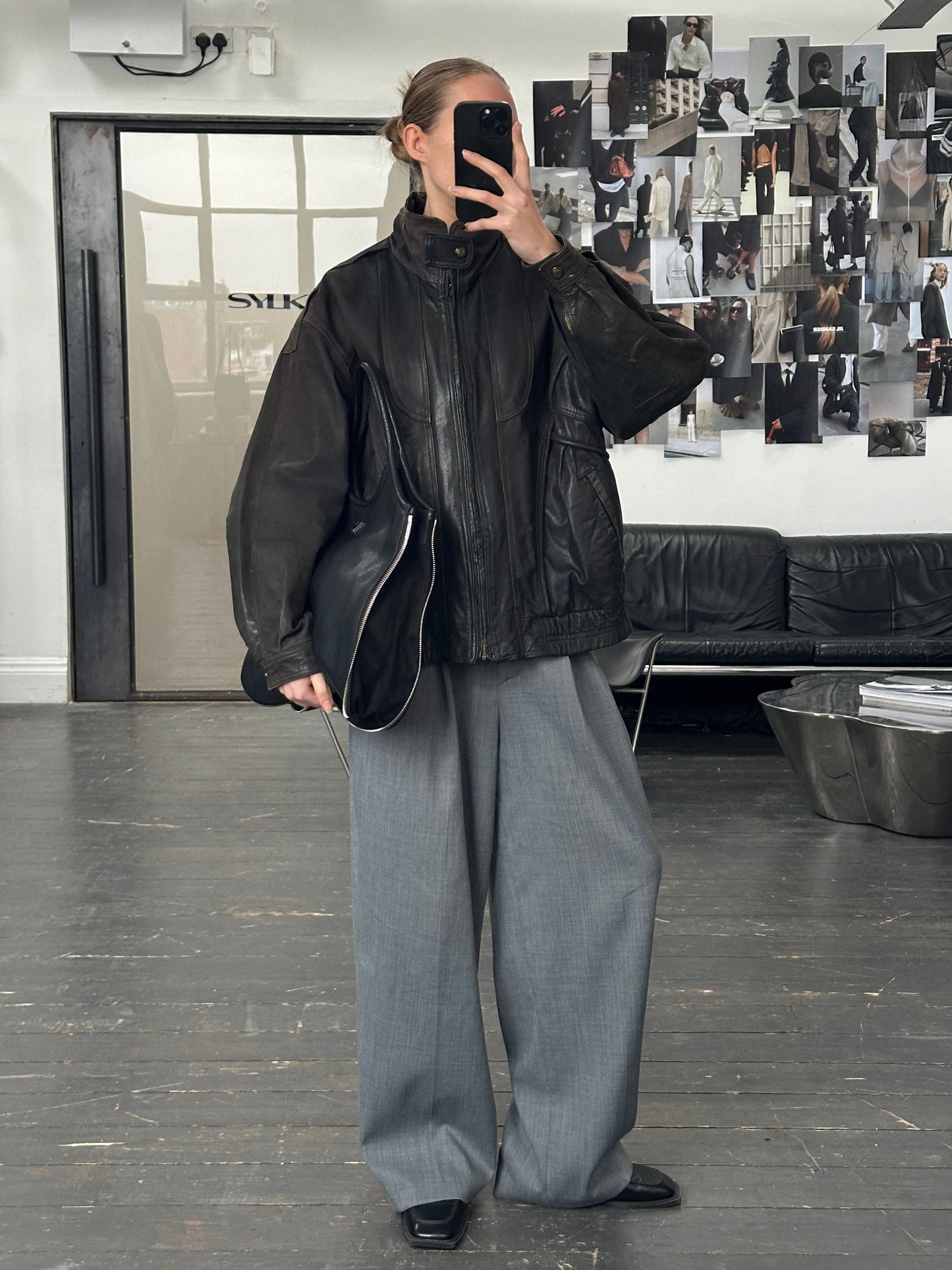 Vintage 1990s Aged Leather Bomber Jacket - XL