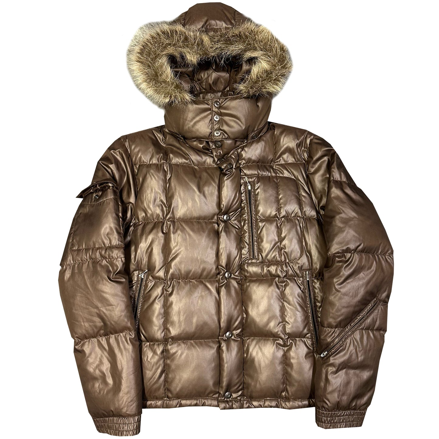 Takeo Kikuchi Puffer Jacket With Fur Hood In Brown ( L )