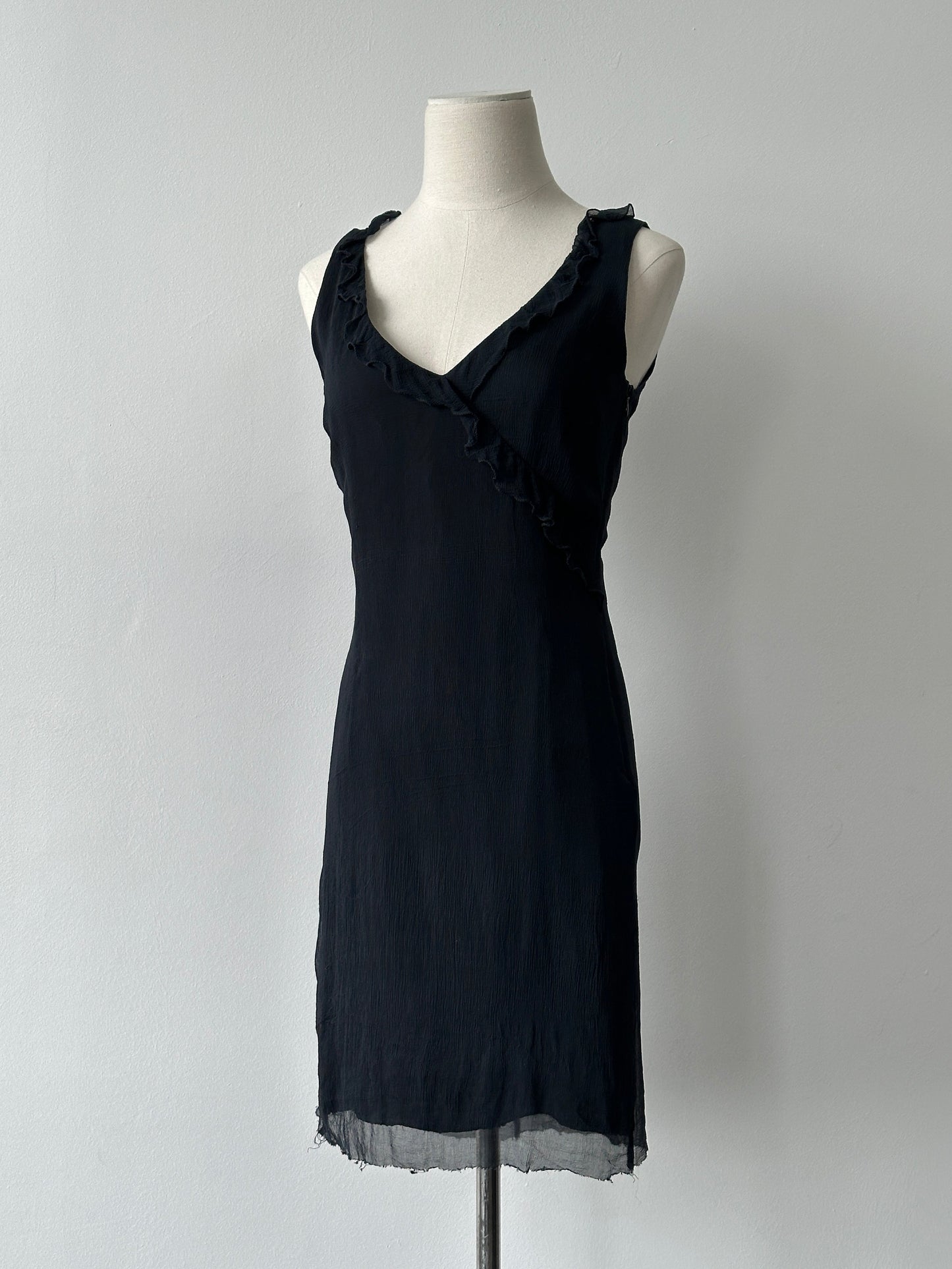 Max & Co 2000s Pure Silk Ruffle Trim Mini Dress - S