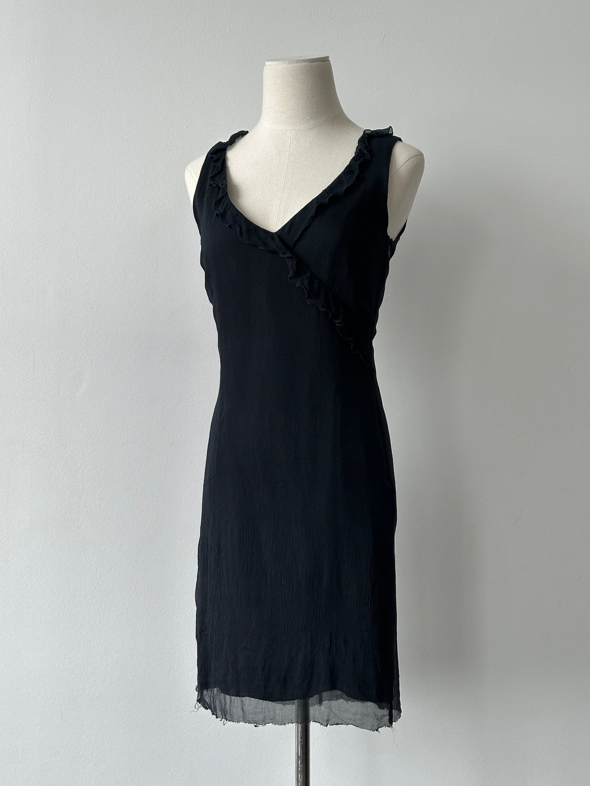Max & Co 2000s Pure Silk Ruffle Trim Mini Dress - S