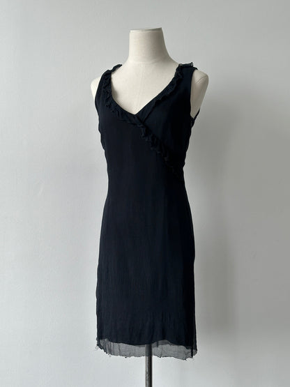 Max & Co 2000s Pure Silk Ruffle Trim Mini Dress - S
