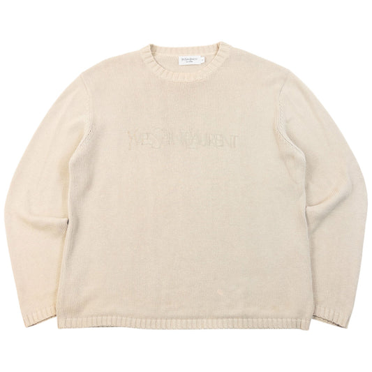 Vintage 2000s YSL Yves Saint Laurent Knit Jumper Size M | Medium, Beige