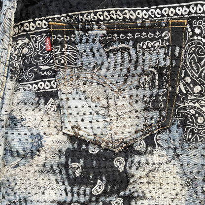 Boro Patchwork Sashiko Distressed Jeans - W34" | W34, Blue